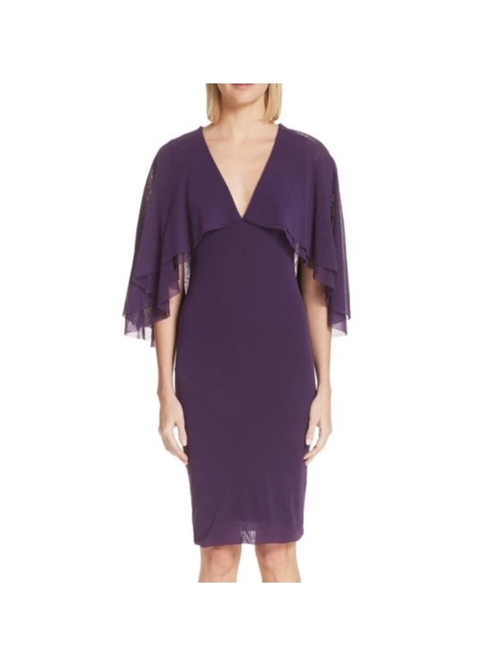 FUZZI V-neck Tulle Body-con Capelet Dress In Viola